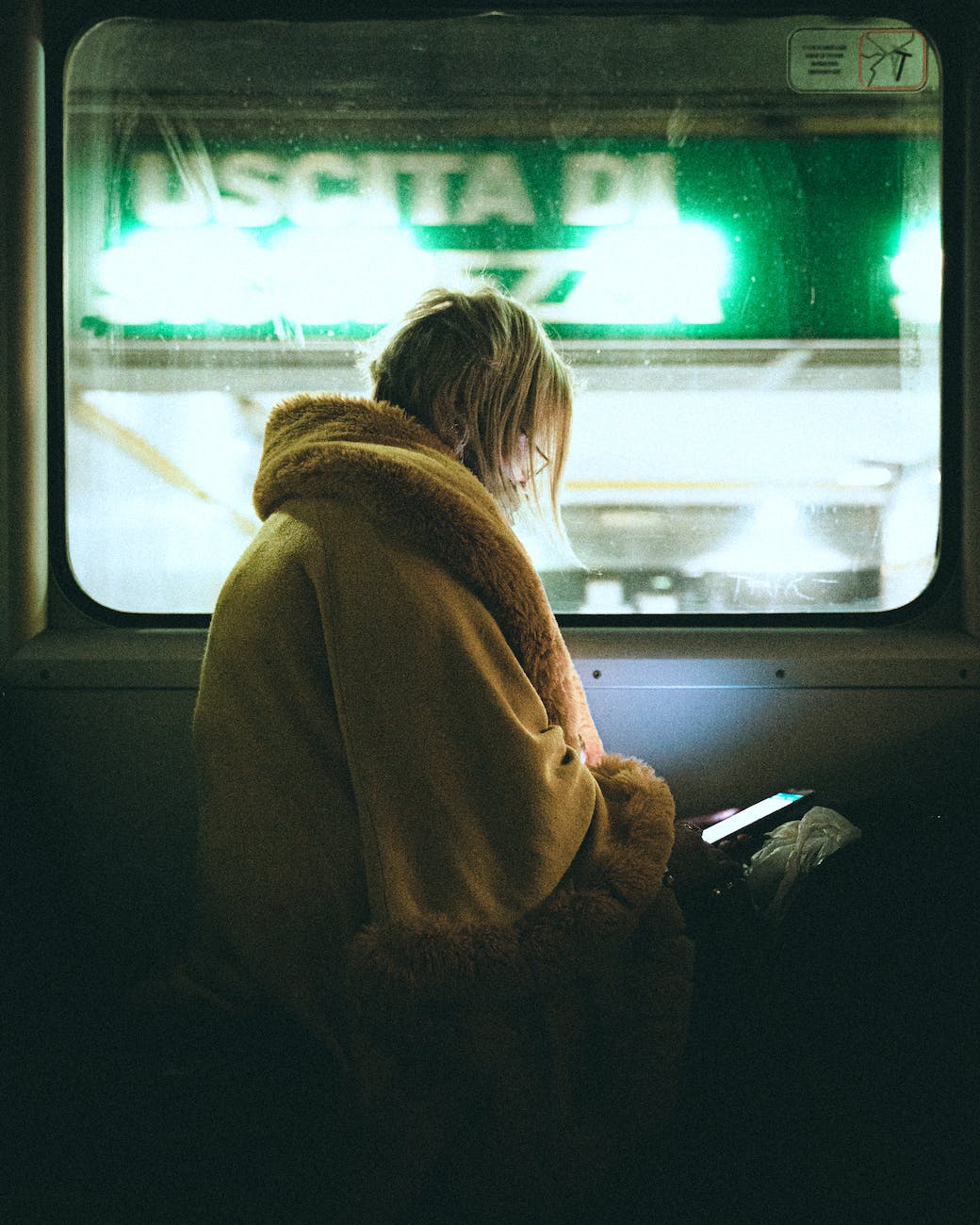 anonymous woman sitting on train